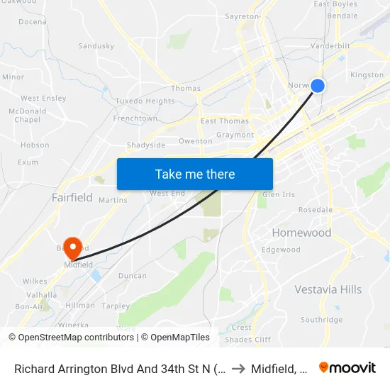 Richard Arrington Blvd And 34th St N (Ib to Midfield, AL map