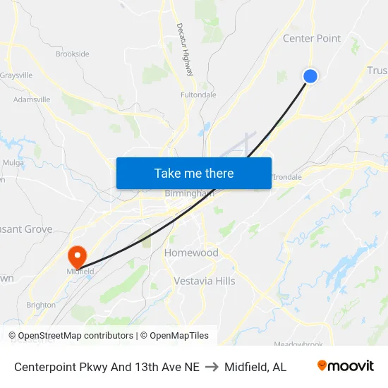 Centerpoint Pkwy And 13th Ave NE to Midfield, AL map