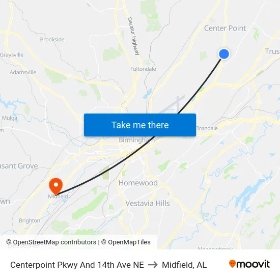 Centerpoint Pkwy And 14th Ave NE to Midfield, AL map