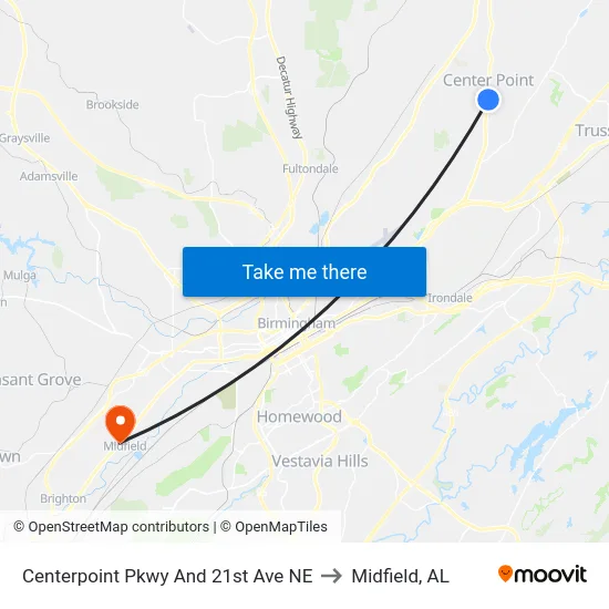 Centerpoint Pkwy And 21st Ave NE to Midfield, AL map