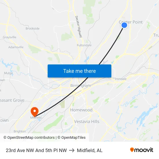 23rd Ave NW And 5th Pl NW to Midfield, AL map