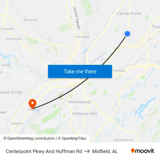 Centerpoint Pkwy And Huffman Rd to Midfield, AL map