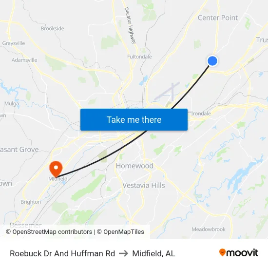 Roebuck Dr And Huffman Rd to Midfield, AL map
