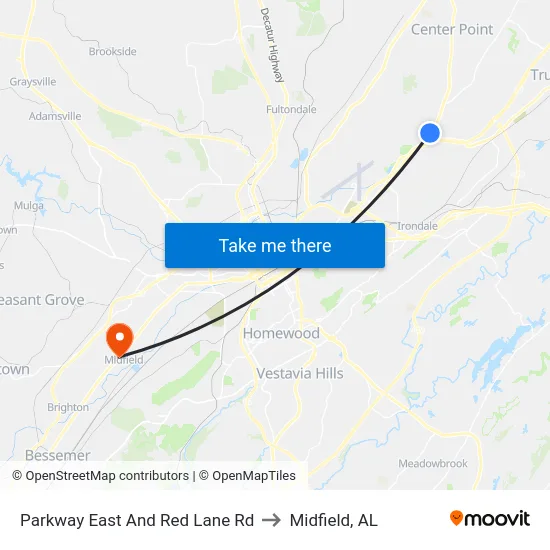 Parkway East And Red Lane Rd to Midfield, AL map