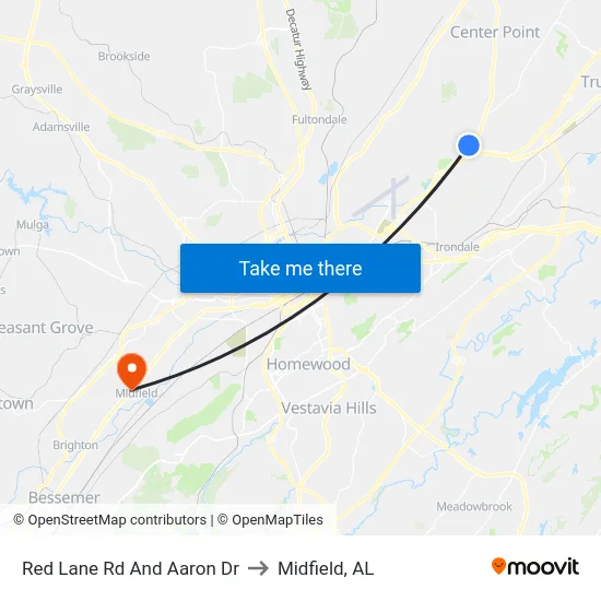 Red Lane Rd And Aaron Dr to Midfield, AL map