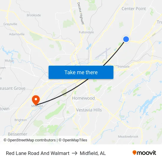 Red Lane Road And Walmart to Midfield, AL map