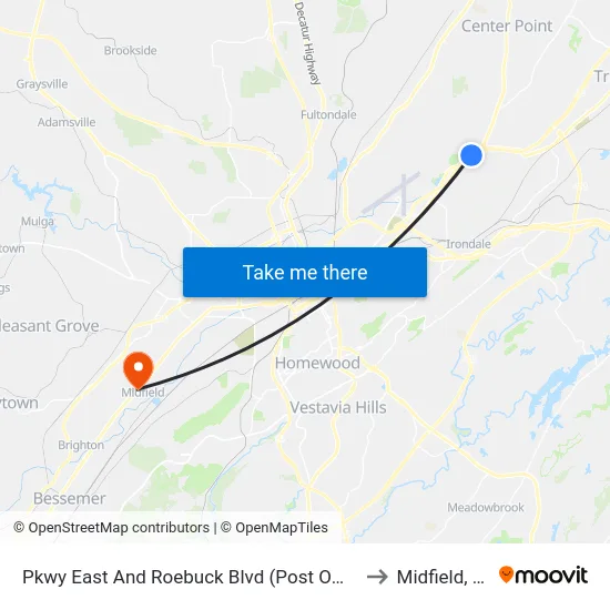 Pkwy East And Roebuck Blvd (Post Office) to Midfield, AL map