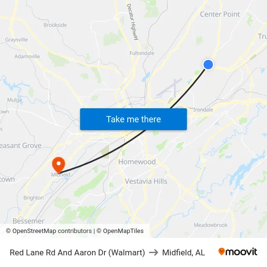 Red Lane Rd And Aaron Dr (Walmart) to Midfield, AL map