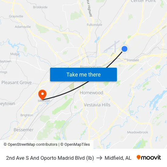 2nd Ave S And Oporto Madrid Blvd (Ib) to Midfield, AL map