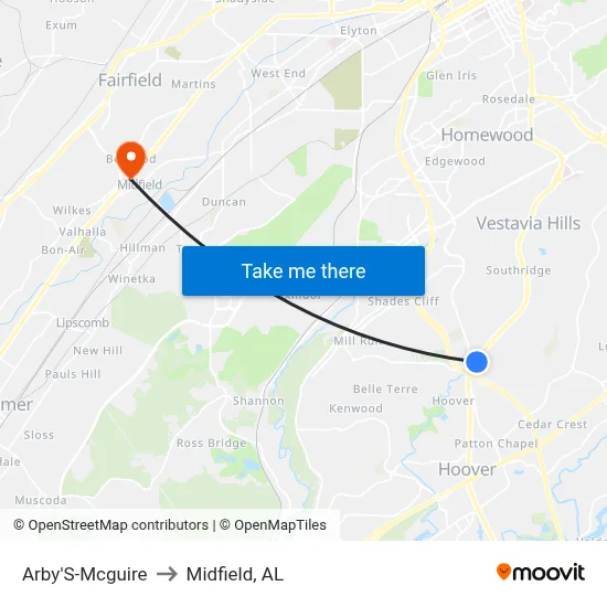 Arby'S-Mcguire to Midfield, AL map