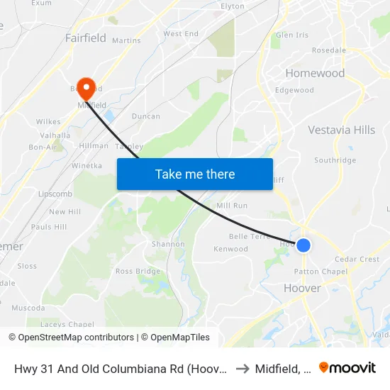 Hwy 31 And Old Columbiana Rd (Hoover Vil to Midfield, AL map