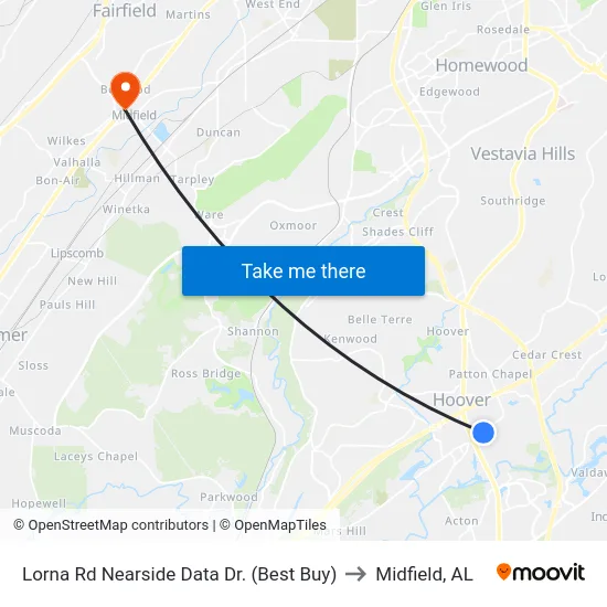 Lorna Rd Nearside Data Dr. (Best Buy) to Midfield, AL map