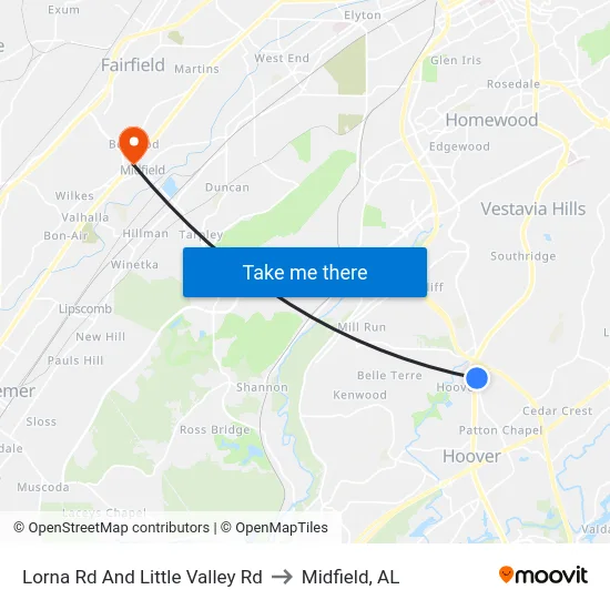 Lorna Rd And Little Valley Rd to Midfield, AL map