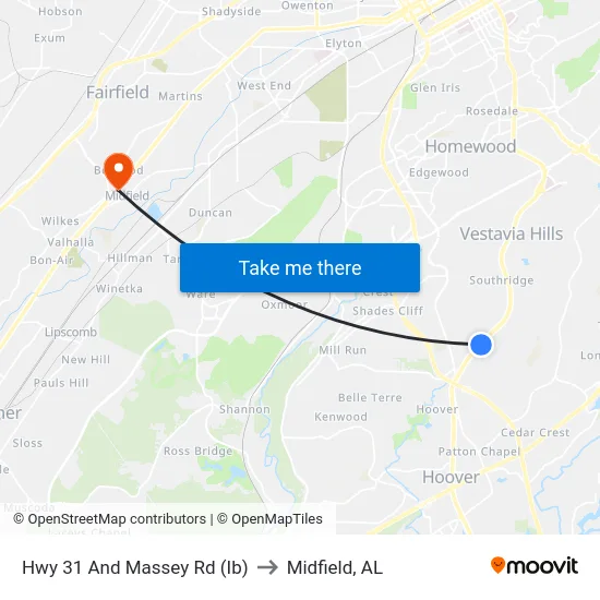Hwy 31 And Massey Rd (Ib) to Midfield, AL map