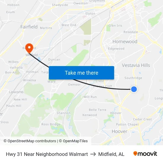Hwy 31 Near Neighborhood Walmart to Midfield, AL map