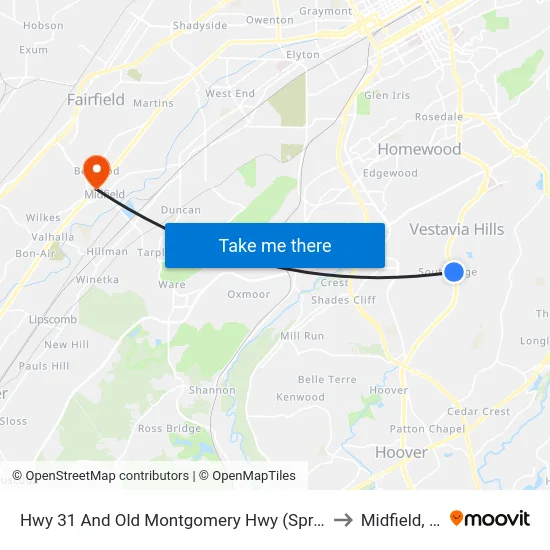 Hwy 31 And Old Montgomery Hwy (Sprouts) to Midfield, AL map