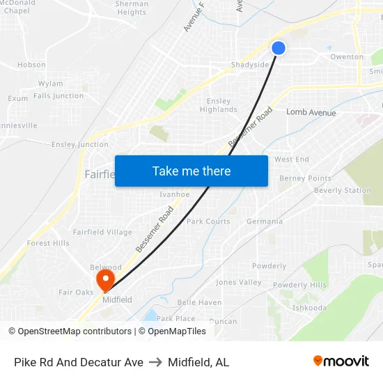Pike Rd And Decatur Ave to Midfield, AL map