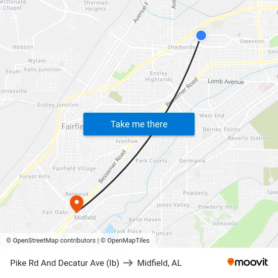 Pike Rd And Decatur Ave (Ib) to Midfield, AL map