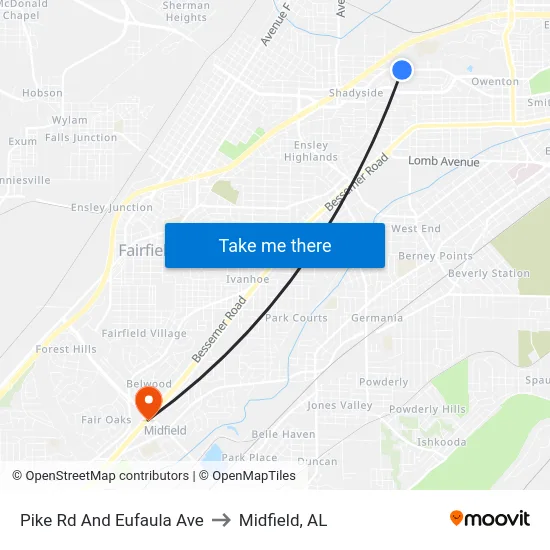 Pike Rd And Eufaula Ave to Midfield, AL map