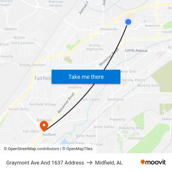 Graymont Ave And 1637 Address to Midfield, AL map