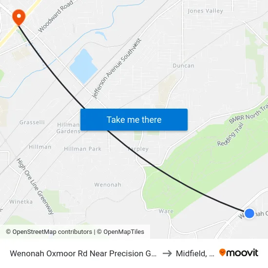 Wenonah Oxmoor Rd Near Precision Grindin to Midfield, AL map
