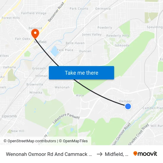Wenonah Oxmoor Rd And Cammack Rd to Midfield, AL map