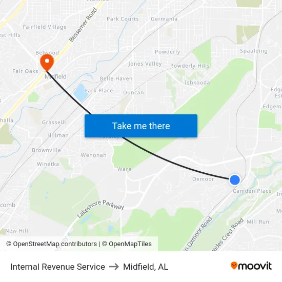 Internal Revenue Service to Midfield, AL map