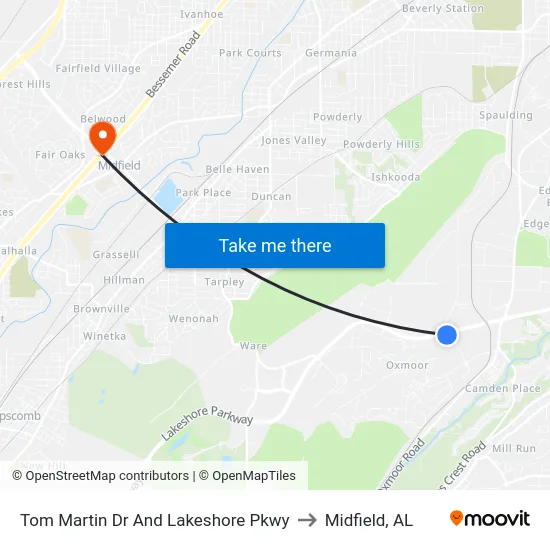 Tom Martin Dr And Lakeshore Pkwy to Midfield, AL map