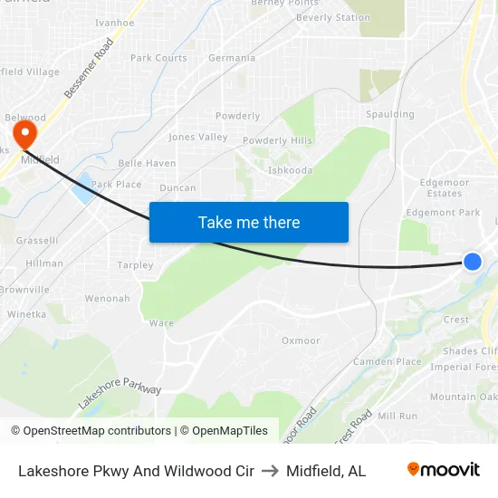 Lakeshore Pkwy And Wildwood Cir to Midfield, AL map