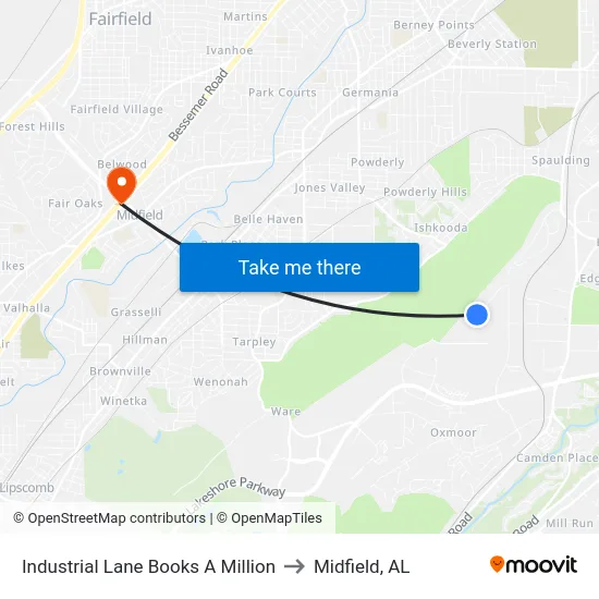 Industrial Lane Books A Million to Midfield, AL map