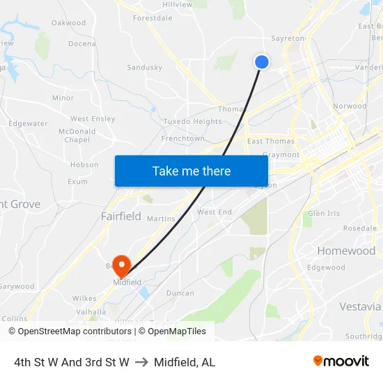 4th St W And 3rd St W to Midfield, AL map