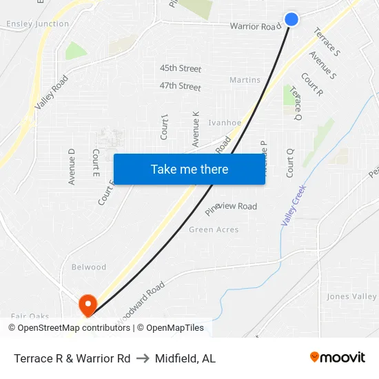 Terrace R & Warrior Rd to Midfield, AL map