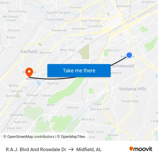 R.A.J. Blvd And Rosedale Dr to Midfield, AL map