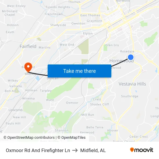 Oxmoor Rd And Firefighter Ln to Midfield, AL map