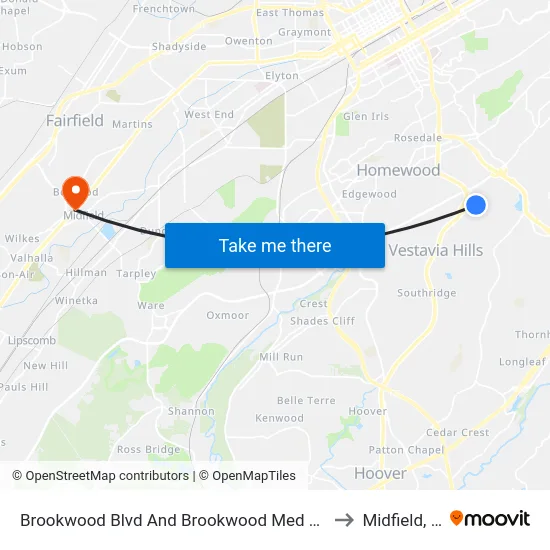 Brookwood Blvd And Brookwood Med Cntr Dr to Midfield, AL map