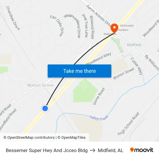 Bessemer Super Hwy And Jcceo Bldg to Midfield, AL map
