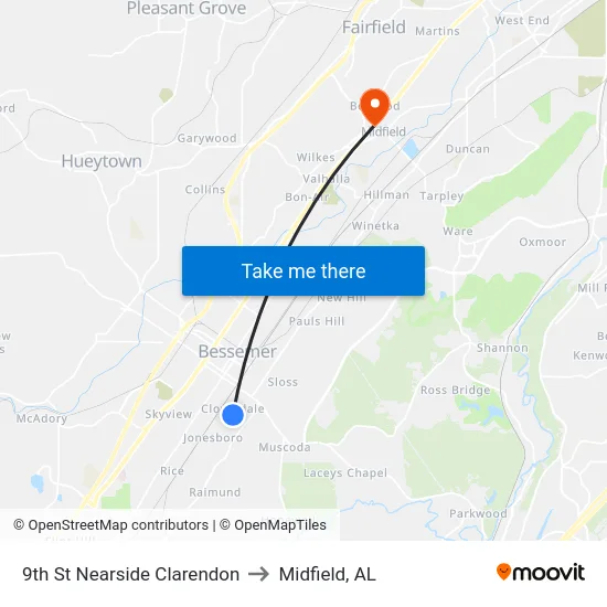 9th St Nearside Clarendon to Midfield, AL map
