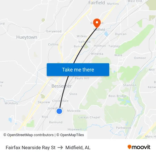 Fairfax Nearside Ray St to Midfield, AL map