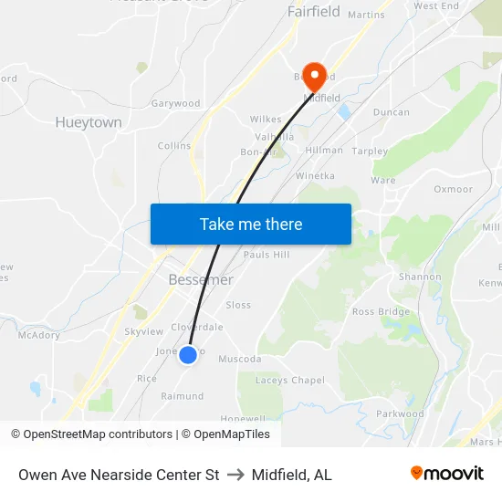 Owen Ave Nearside Center St to Midfield, AL map