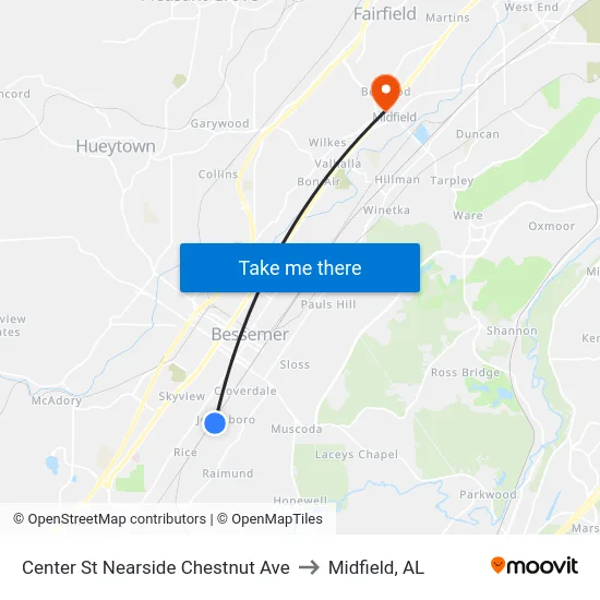 Center St Nearside Chestnut Ave to Midfield, AL map