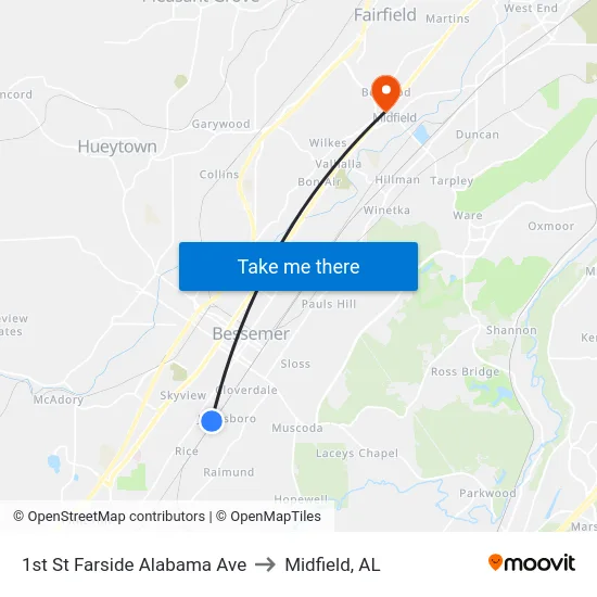 1st St Farside Alabama Ave to Midfield, AL map