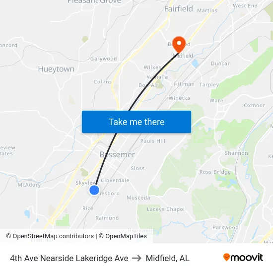 4th Ave Nearside Lakeridge Ave to Midfield, AL map