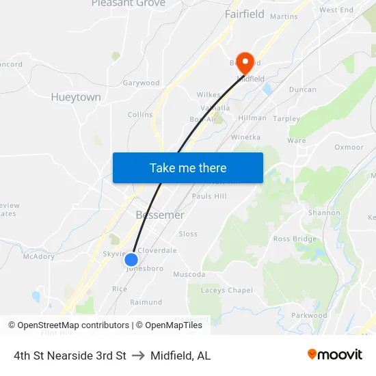 4th St Nearside 3rd St to Midfield, AL map