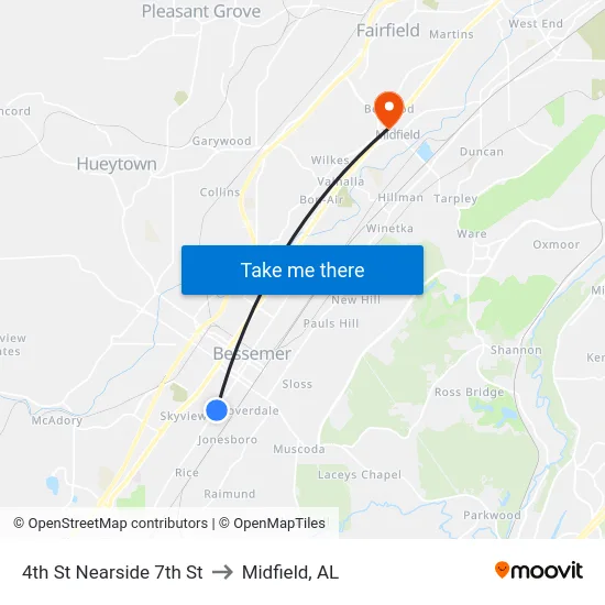 4th St Nearside 7th St to Midfield, AL map
