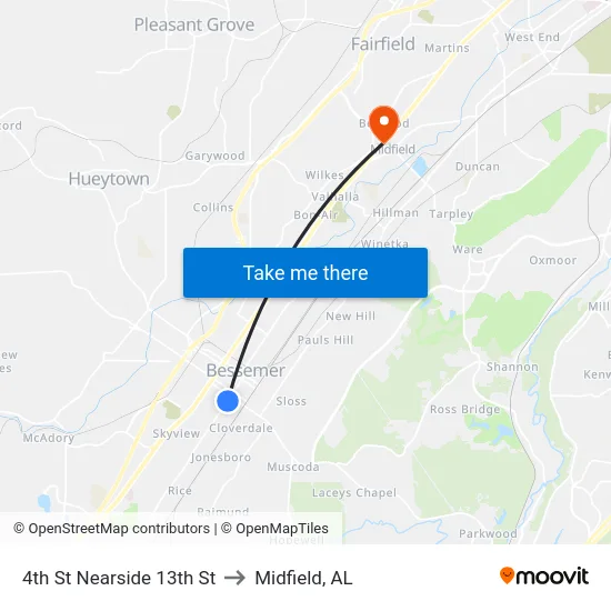 4th St Nearside 13th St to Midfield, AL map