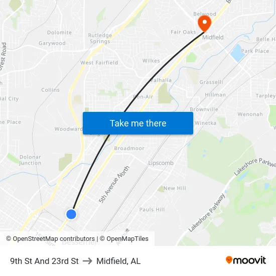 9th St And 23rd St to Midfield, AL map