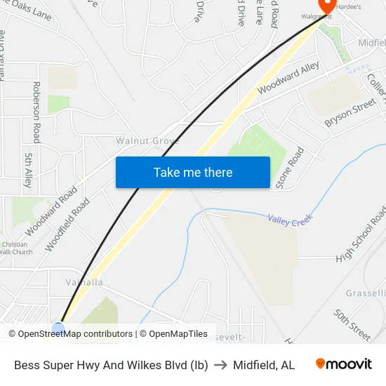 Bess Super Hwy And Wilkes Blvd (Ib) to Midfield, AL map