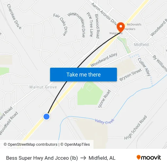 Bess Super Hwy And Jcceo (Ib) to Midfield, AL map