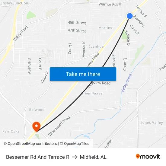 Bessemer Rd And Terrace R to Midfield, AL map