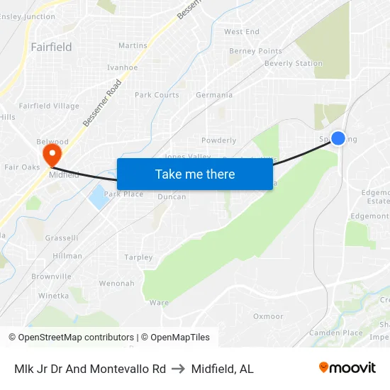 Mlk Jr Dr And Montevallo Rd to Midfield, AL map
